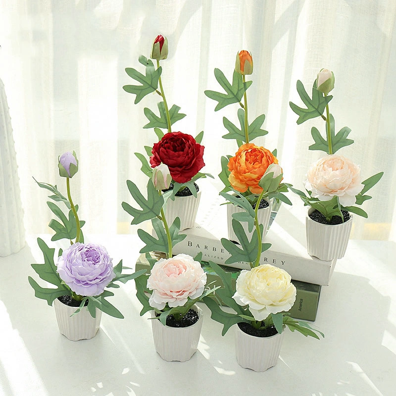 Indoor Decorative 2 Heads Peony Flowers Artificial Flowers in Pot