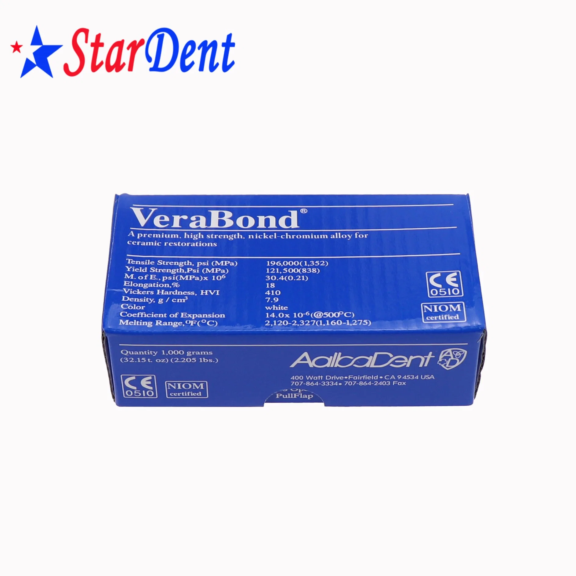 Laboratorio dental Verabond aleación Nicked-Chromium Vb para restauraciones de cerámica de aluminio