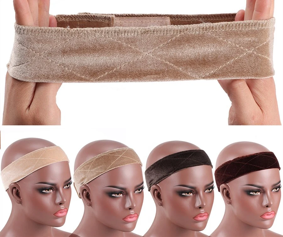 Elastic Non Slip Velvet Wig Headbands with Adjustable Grips and Velcro for Fastening Lace Wigs