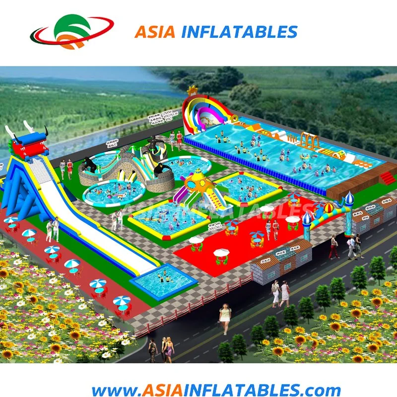 PVC Customized Land Inflatable Amusement Aqua Water Park for Kids and Adults with Pool