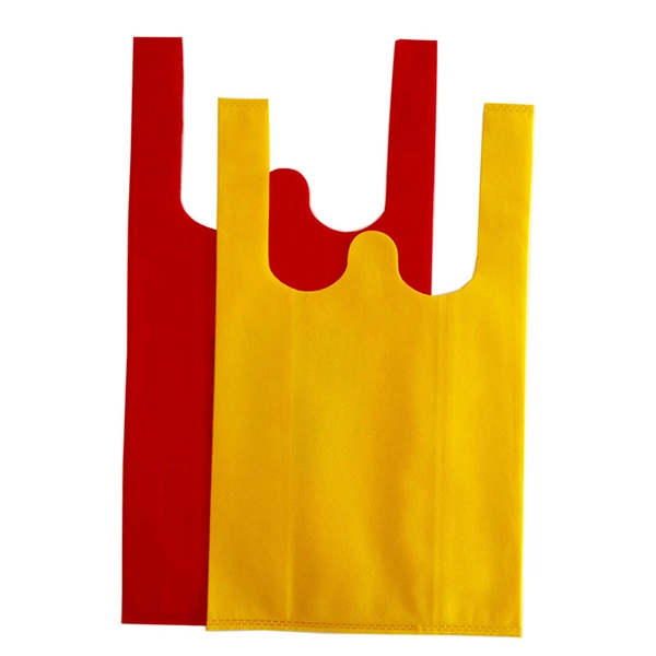 Eco Carry out Bags Retail Supermarket Grocery Shopping Non Woven Vest Bags with Handle Food Packaging