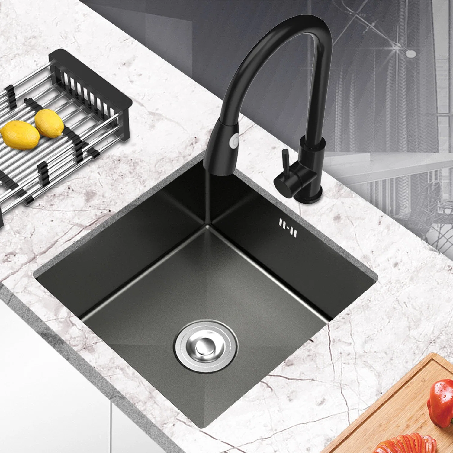 Multifunction Handmade Undermount Kitchen Black Single Bowl Stainless Steel Sink