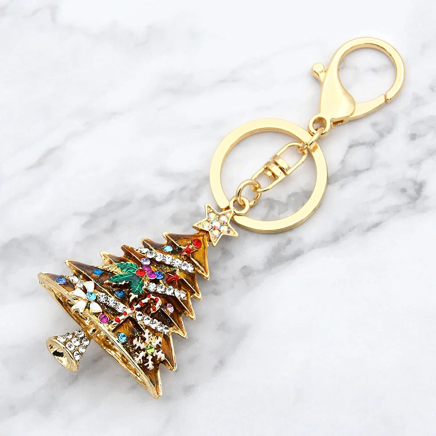 Christmas Tree Lash Spoolies Promotion Gift Hot Sale Wholesale/Supplier 3D Metal Gold Plated Glitter Diamond Metal Keychain