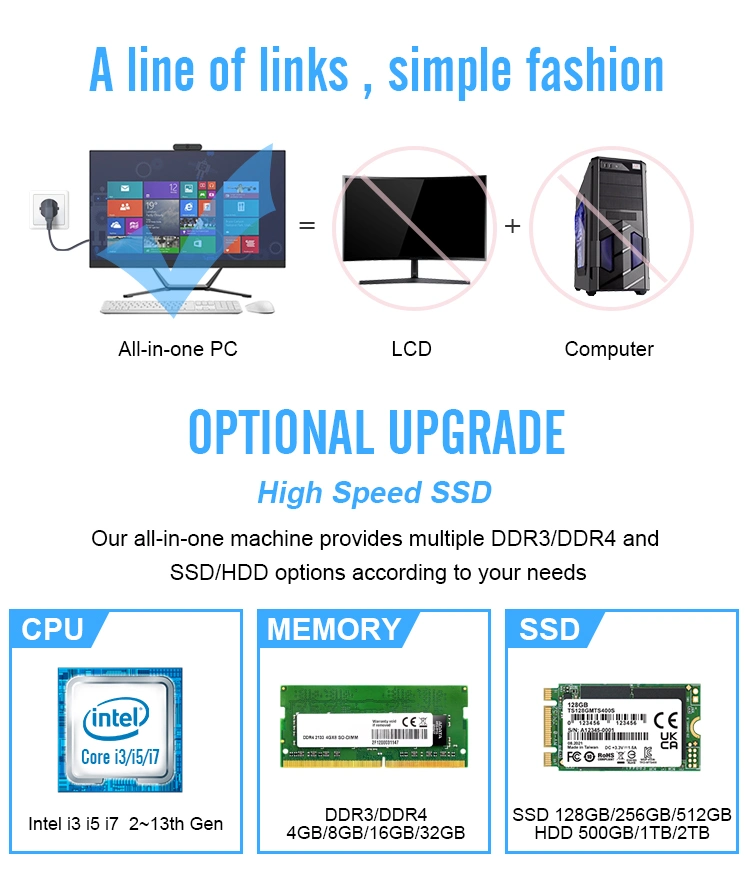 Vtex 23.8 27 32 pouces Tout-en-un Nouvel ordinateur Aio avec UPS Caméra Microphone Tout-en-un PC Bureau à domicile École Aio PC