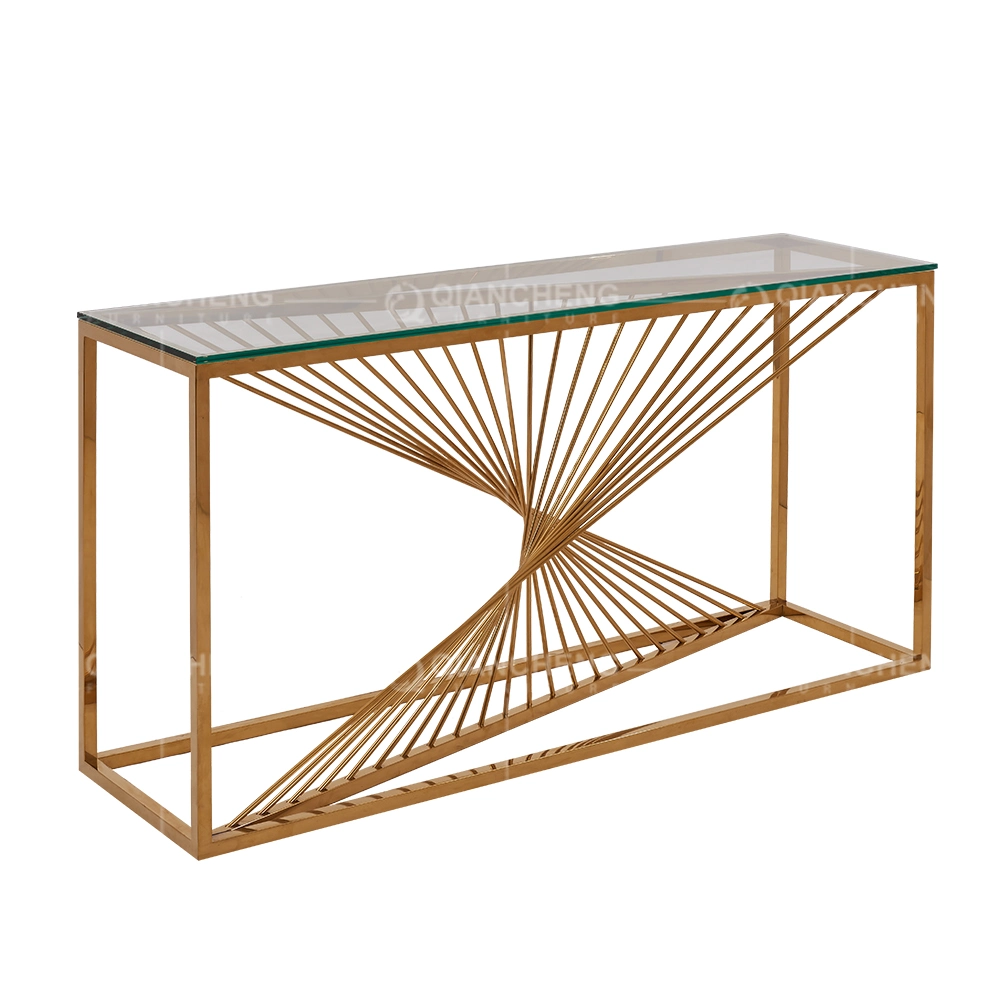 Hot Sales Gold Glass Console Dining Console Corner Table
