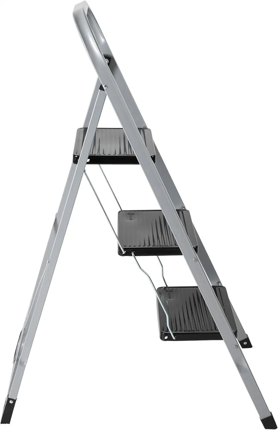 Metal Steel Sturdy 3 Step Folding Step Stool Ladder for Adult with Handgrip & Anti-Slip