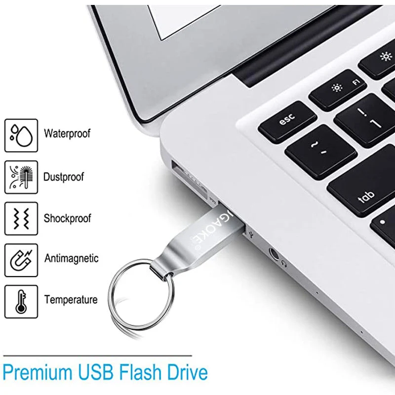 OEM Waterproof Metal Silver USB Flash Pendrive 32GB 16GB 8GB 4GB Pendrive USB Flash Drive Memory Disk with Key Ring