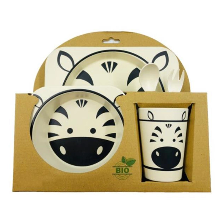 Baby Dining Dish Lovely Animal-Shaped Cute Bamboo Dinnerware Set Baby Dinner Plate with Cups