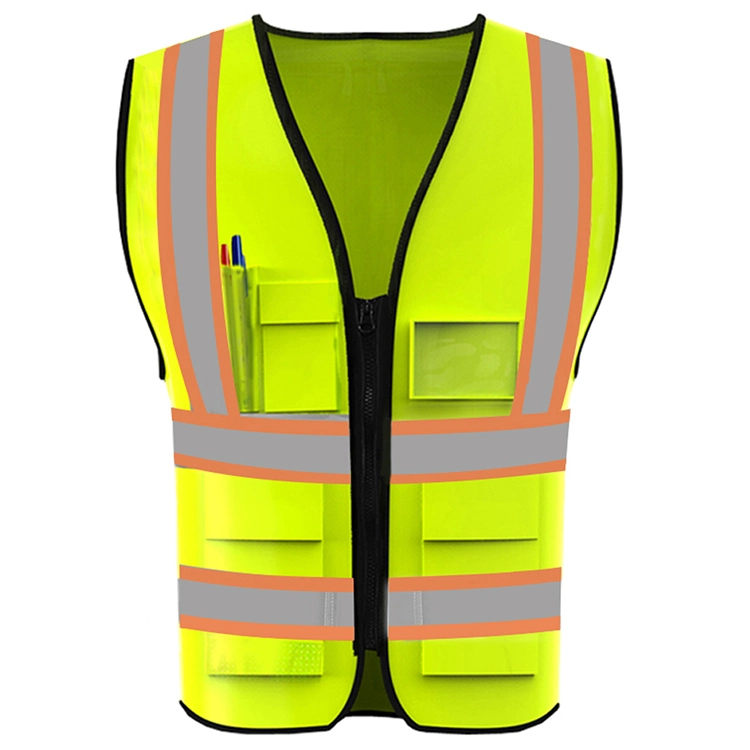 Vêtement de travail sans manches de sécurité fluorescent en polyester/coton à rayures réfléchissantes jaune visibilité