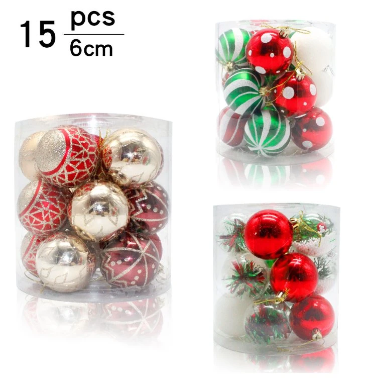 15 uds. de 6 cm conjunto de adornos de Navidad Bola de plástico de PVC inastillables Decoraciones