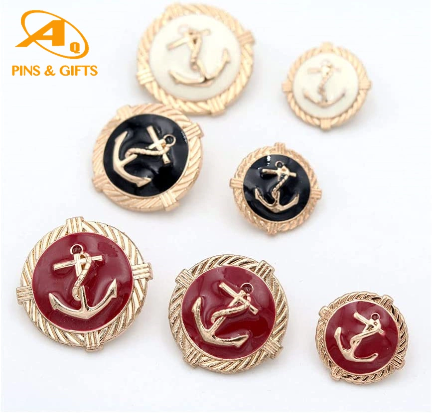 Made in China OEM Customized Logo Gold Embossed Dome Durable Navy Metal Sewing Shank Button for Clothes