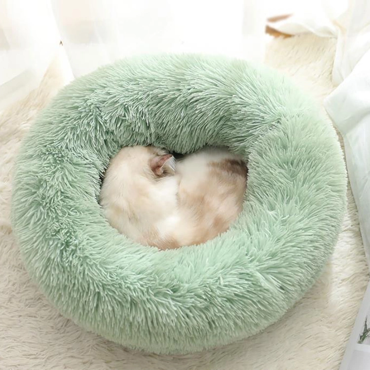 120cm diámetro Soft Plush caliente Fluffy Donut redondo Pet Gato Cama para perros