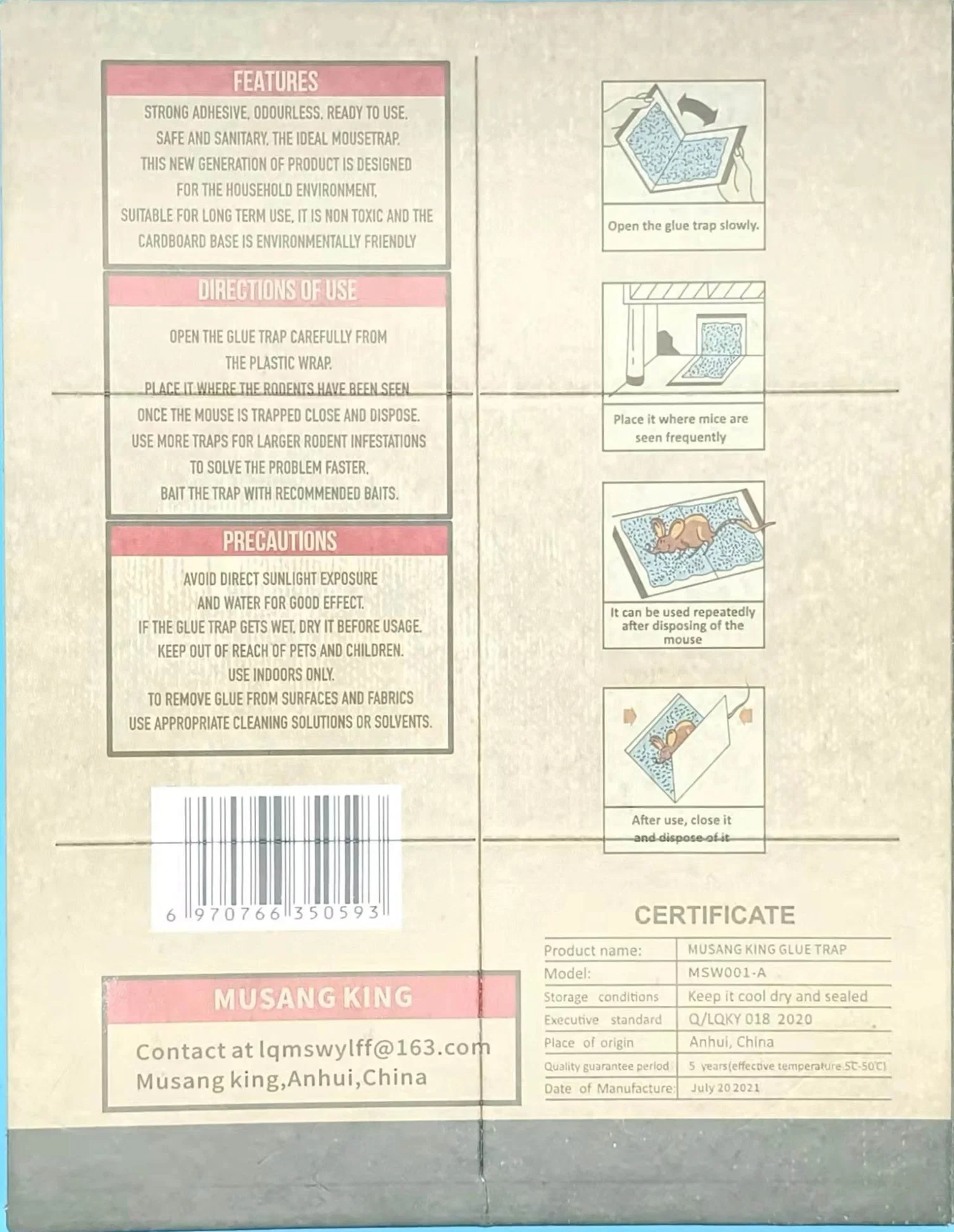 Las grandes trampas de pegamento del papel de control de plagas con adhesivo de la trampa de ratón de captura en vivo