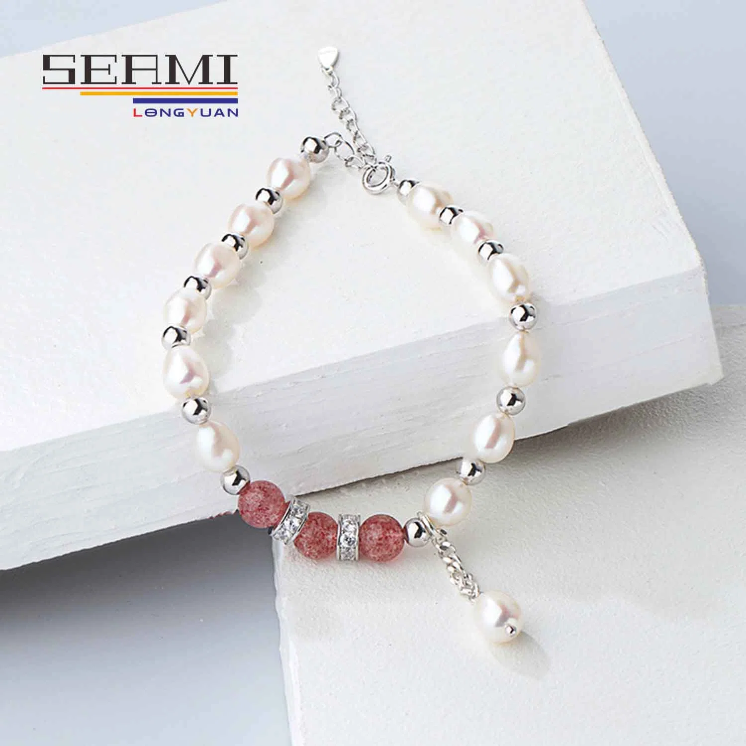 Bracelet de perles d'eau douce avec chapelet en argent 925 pour femmes