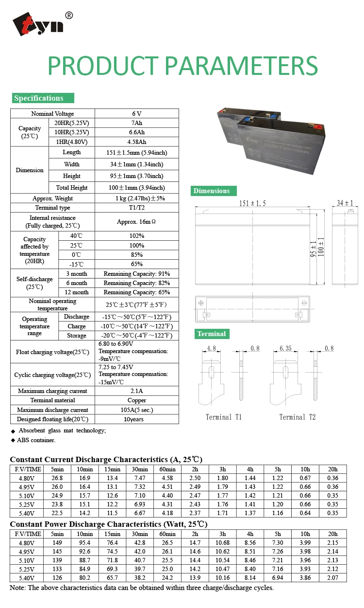 6V7ah Solar System Lead-Acid Gel Battery 6V7ah High-Purity Raw Materials