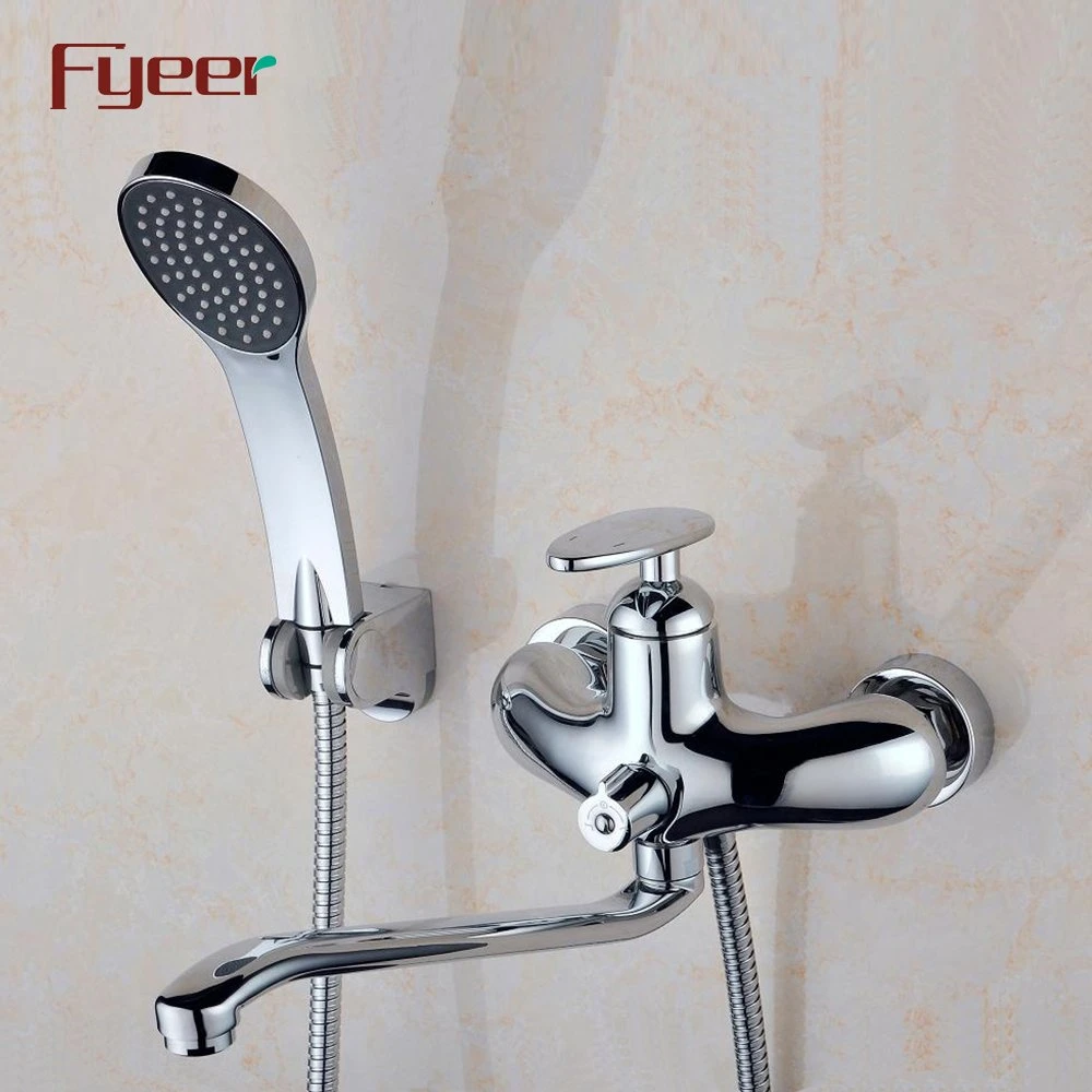 Fyeer Wall Mounted Long Spout Rainfall Bath Shower Mixer