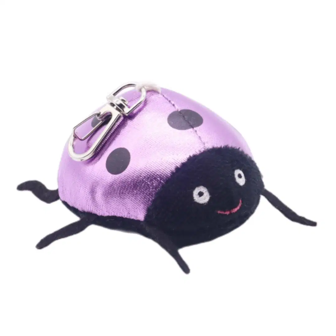 Custom Stuffed Beetle Clip Soft Insect Cartoon Ladybug Key Ring Kids Plush Seven-Star Ladybird Toys Purple Shining Wings with Black Printing Animal Keychain