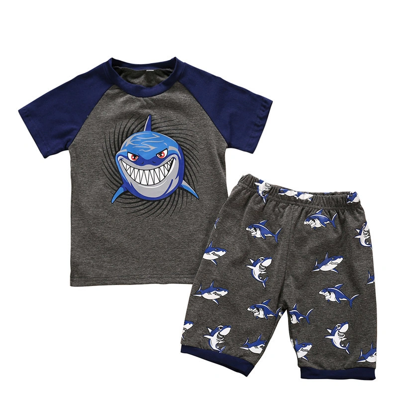 Summer Children Outfits Boy Cotton Clothes Shark Dinosaur Cartoon Children Apparel