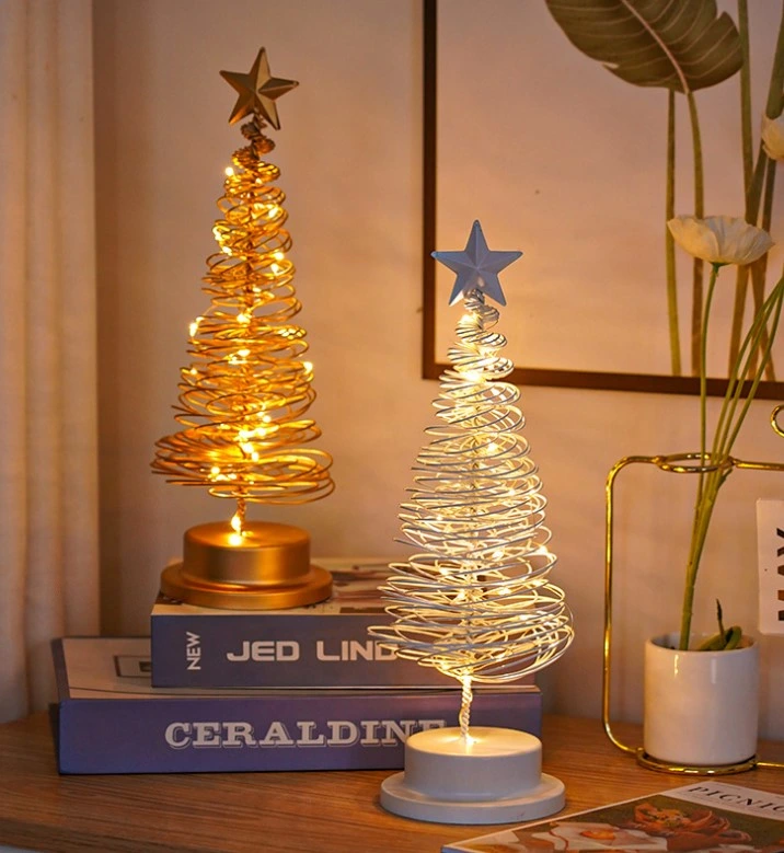 Battery Operated Star Topped Metal Christmas Table Lamp and Desk Decor with Star Decoration