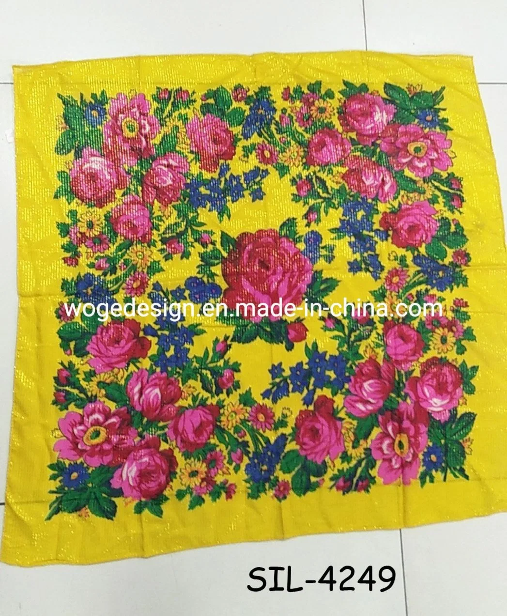 Fashion Yiwu Manufacturers 70*70cm Scarves Wrap Hijab Print Women Acrylic Square Gold Lurex Glitter Muslim Floral Scarf