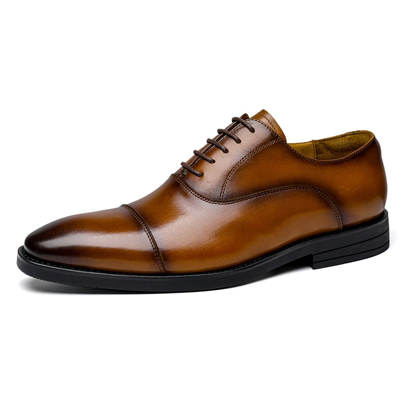 Men's Leather Business Dress Footwear Breathable Oxford Top Layer Leather Cowhide Three-Joint British Style Shoes