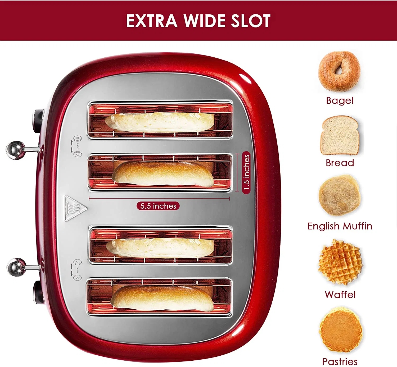 1630W Automatic Bread Toasters Machine Sandwich Maker 4-Slice Toaster with Grill