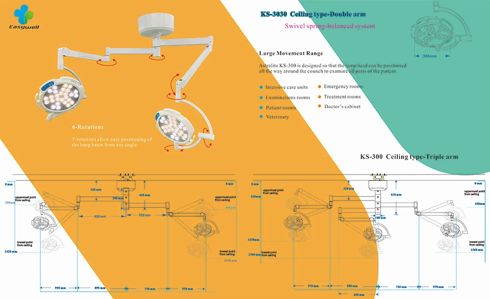 Easywell медицинских лампа Ks-300 монтироваться на стену с 27 светодиодами незначительные хирургии легких