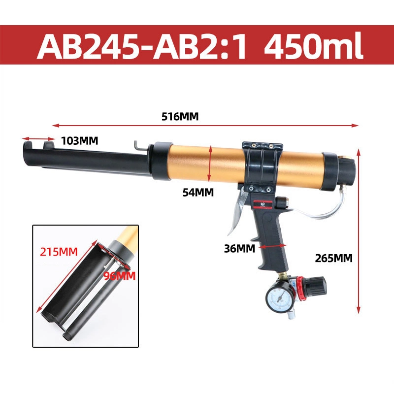 Aluminium Alloy Barrel Antidrip 2: 1 450ml Pneumatic Ab Glue Cartridge Gun