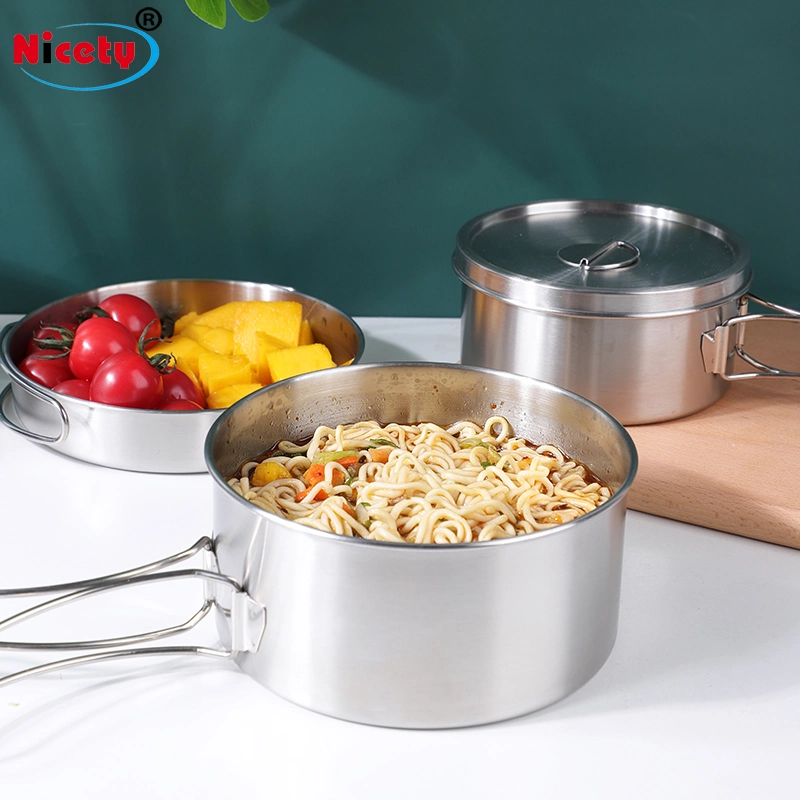 Juego de vajilla al aire libre Camping cocinar alimentos Venta caliente poner 2-3 Personas Pot Pan secado Four-Piece utensilios de cocina