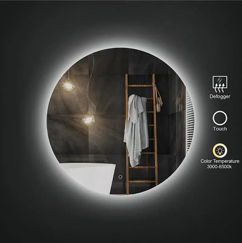 CE/IP44/Rosh with Time Temperature Anti-Fog Wall LED Bathroom Smart Round Mirror