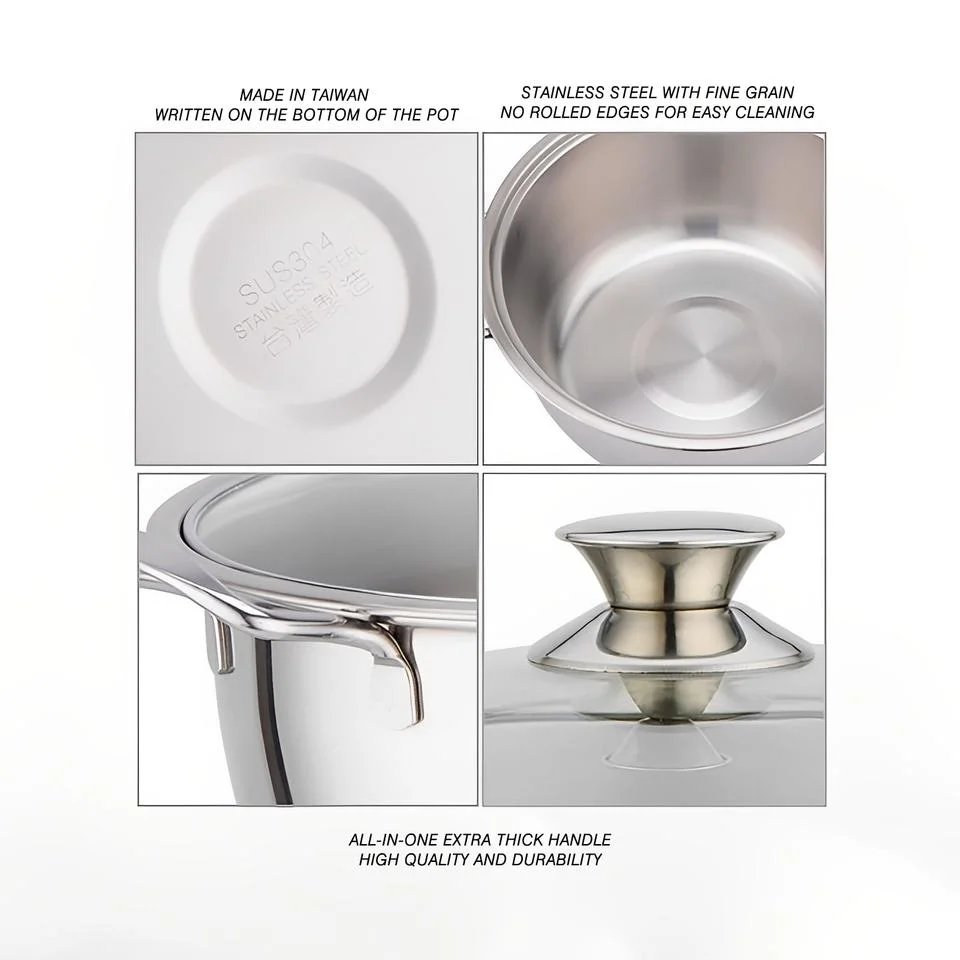 View Larger to Steel Two-Ear Cooking Soup Pot with Glass Lid 304 Pans