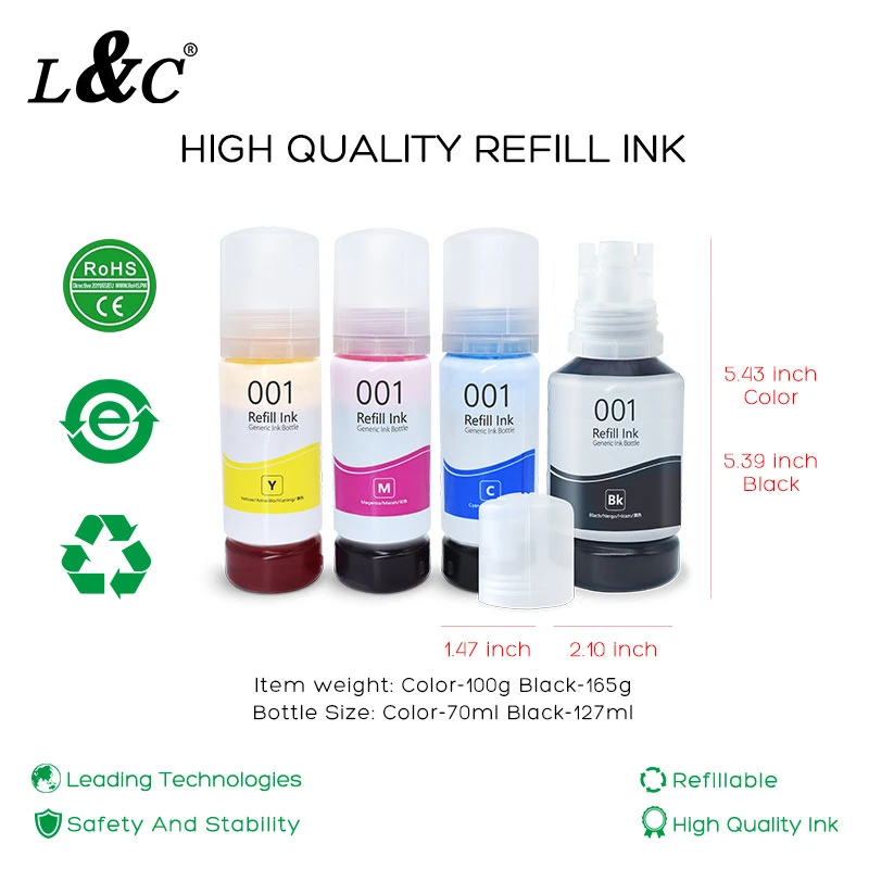 L&C 70ml Black Gray 001 Ep001 Refill Dye Ink for Epson L4150 / 4160 / 6160 /6170 / 6190 Digital Printing