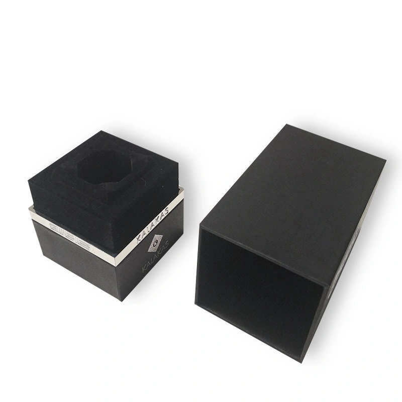 Boîte d'emballage en carton noir avec couvercle carré en papier spécial pour parfum