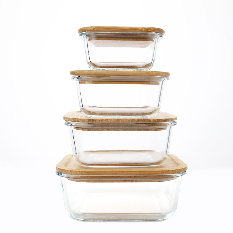 500ml High Quality Round Glass Lunch Box with Bamboo Lid