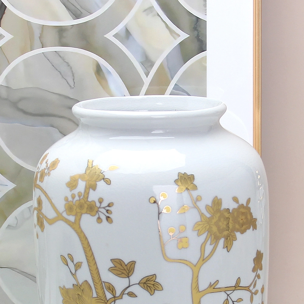 V103uma elevada qualidade Chinoiserie Cerâmica vaso de Flores Decoração vaso de mesa Branco Porcelana grossista com detalhes de Ouro