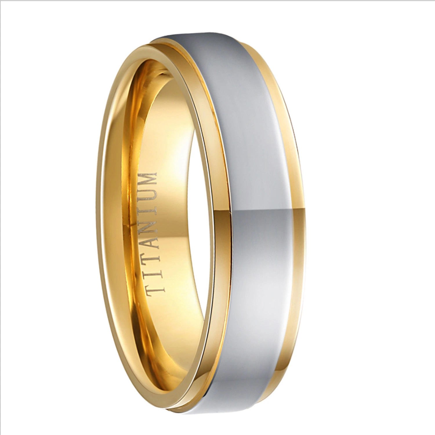 Wholesale/Supplier 6mm Couple Ring Titanium Gold Ring Between Electric Gold Pure Titanium Ring Fashion Jewelry Custom Tr2605