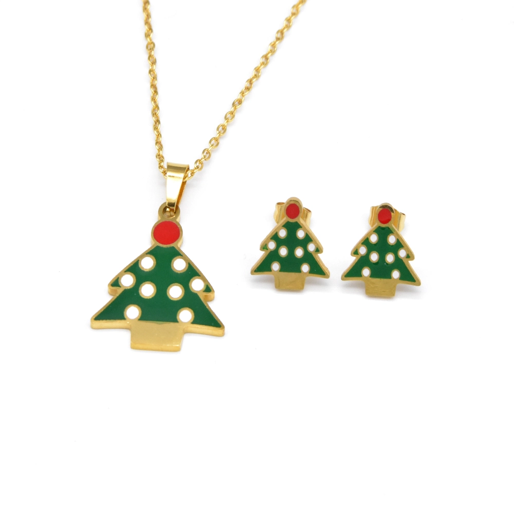 Nuevo estilo de oro de la joyería de collar y pendientes bañados con Precioso árbol de Navidad diseñado