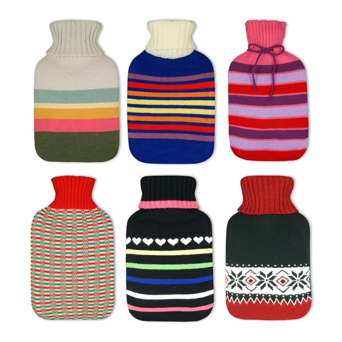 Hot-Selling Knitted Pattern Natural Rubber Hot Water Bags with Multi-Colors Patterns