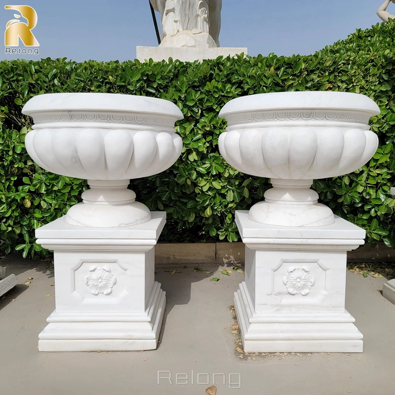 Home Decoration Natural White Pair of Marble Flowerpot Wholesale/Supplierr