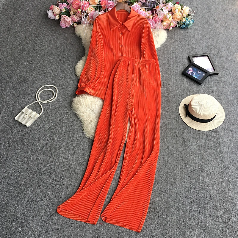 Women&prime; S Loose Large Size Casual Printed Shirt Top Wide Leg Pants Two Piece Set Suit Drop Shipping Hot Sell