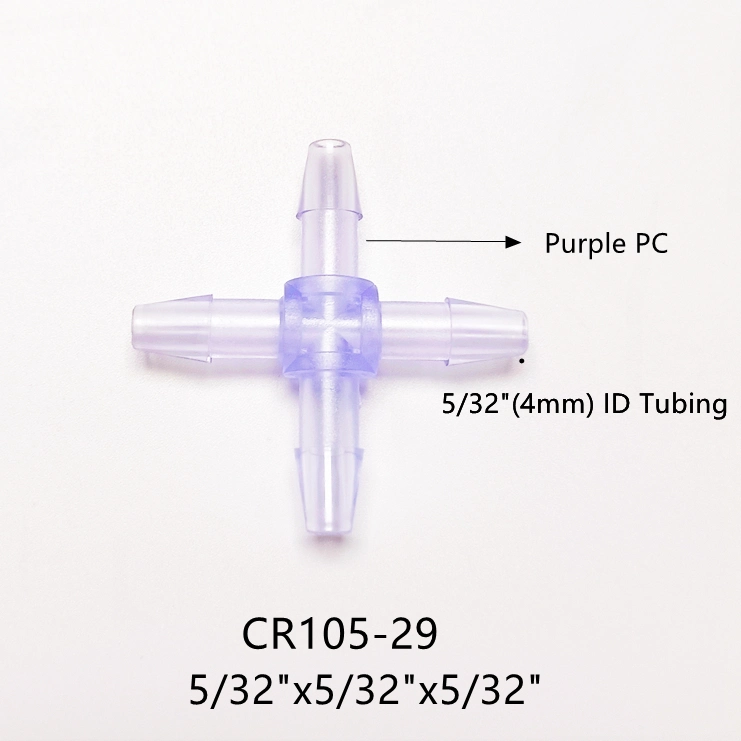 1/4" Plastic Elbow 4-Way 6.4mm Barbed Tube Fitting PVDF Hose Tubing Connectors