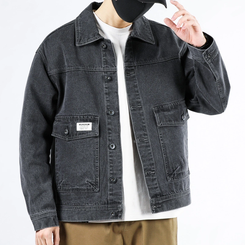 Stock Embroidery Casual Streetwear Riding Coats Denim Jacket for Men