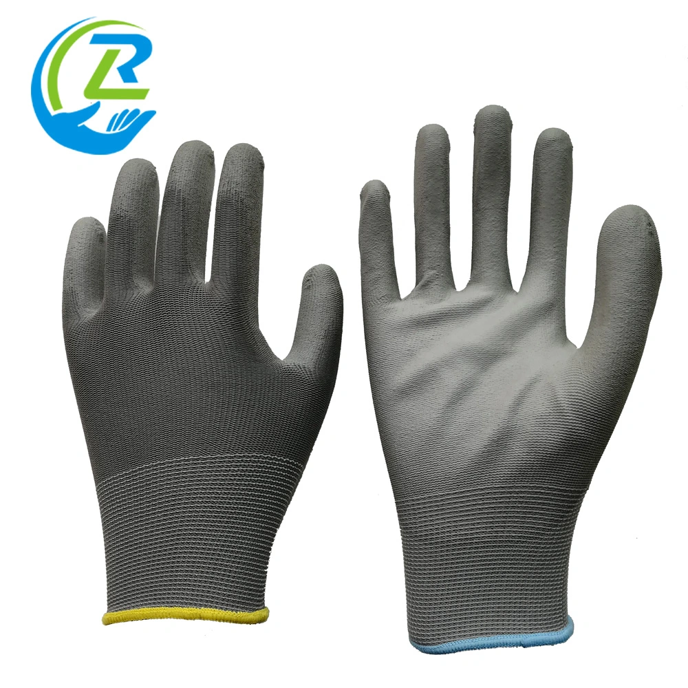 Safety Work Grey PU Work Gloves Palm Coated Workplace Safety Supplies