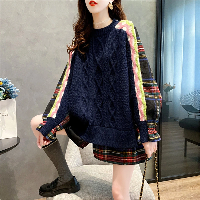 2023 Cross-Border Autumn New Net Red Sweater Female Pullover Korean Version Loose Everything with Twist Thread Fake Two Knitted Shirts