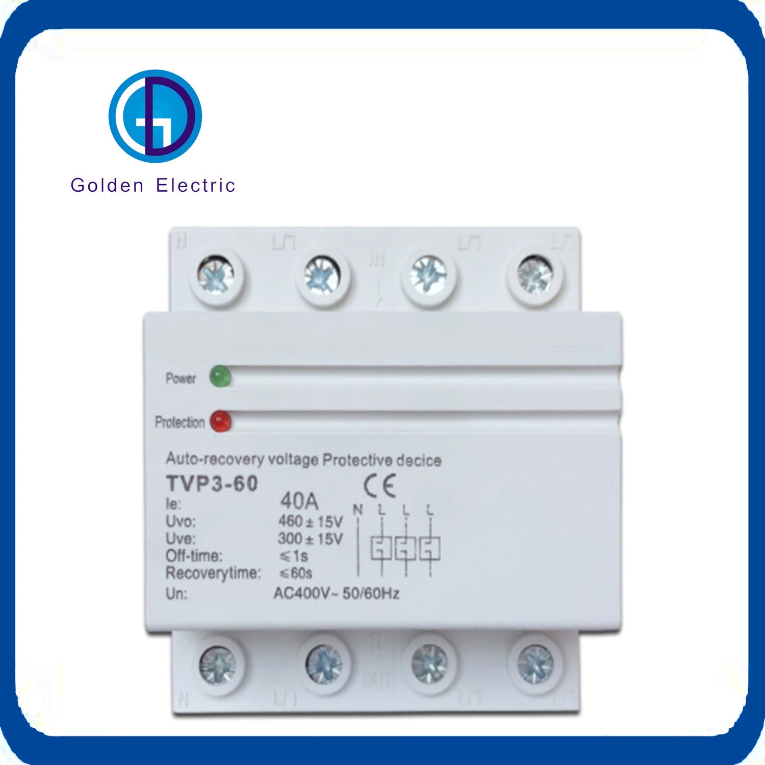 380V 40A Three Phase Automatic Recovery Over and Under Voltage Protector Reconnect Protective Device DIN Rail Relay