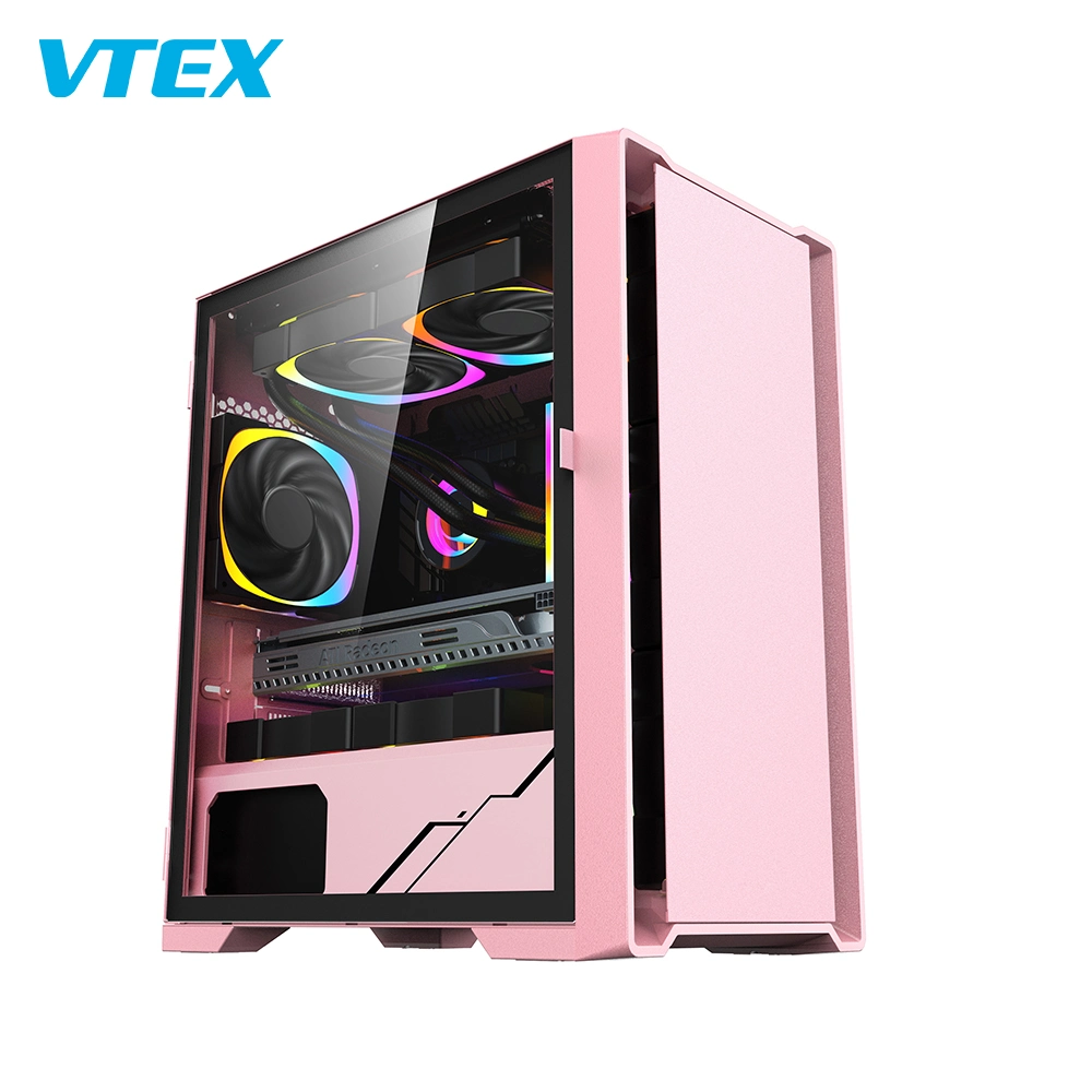 ATX de malha de vidro temperado M-Lâmpada RGB ATX preto de torre média PC de jogos de computador caso com 10 ventiladores, adequado para Gamers