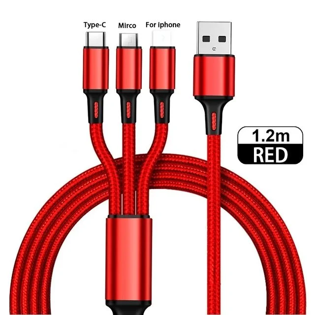 كبل شاحن USB من النوع C 3 في 1 ميكرو سلك الهاتف للهاتف الذكي