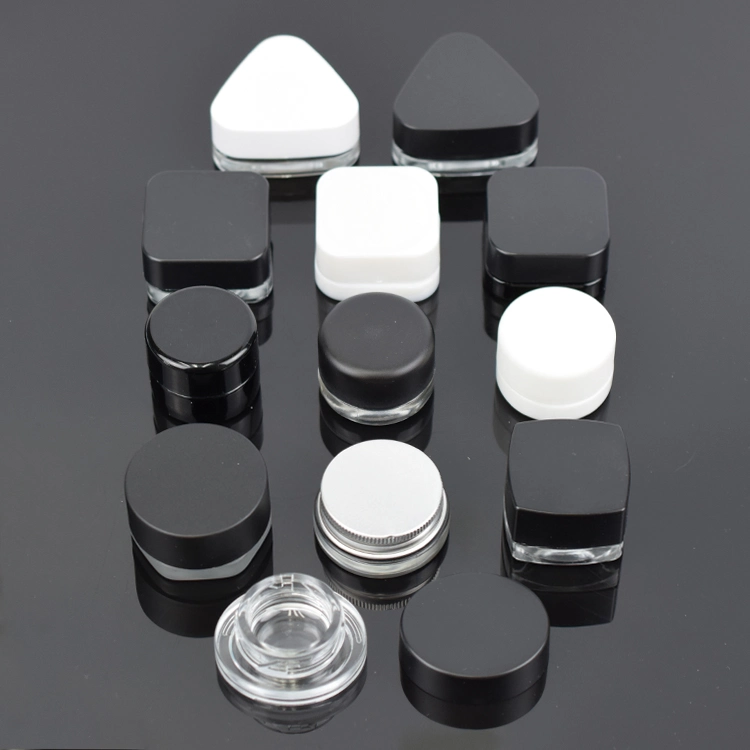 Custom Logo Printed 5ml 9ml Child Resistant Qube Clear White Black Glass Concentrate Jar W/ White Black Cap