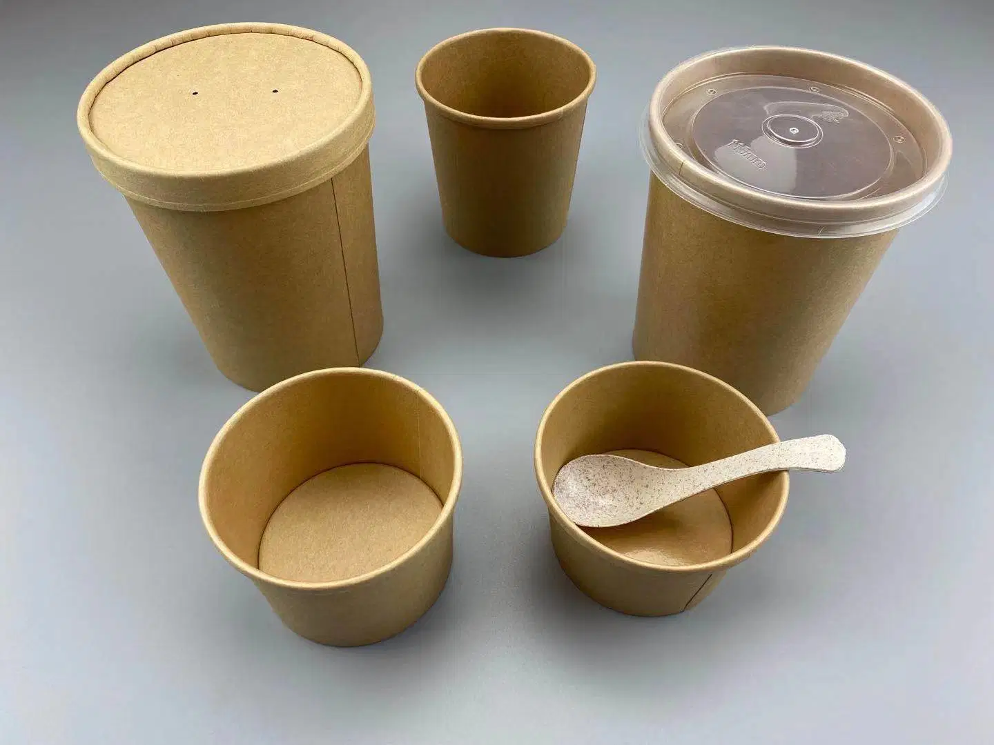Free Sample Disposable Paper Takeaway Soup Bowl Kraft Paper Cup with Lid