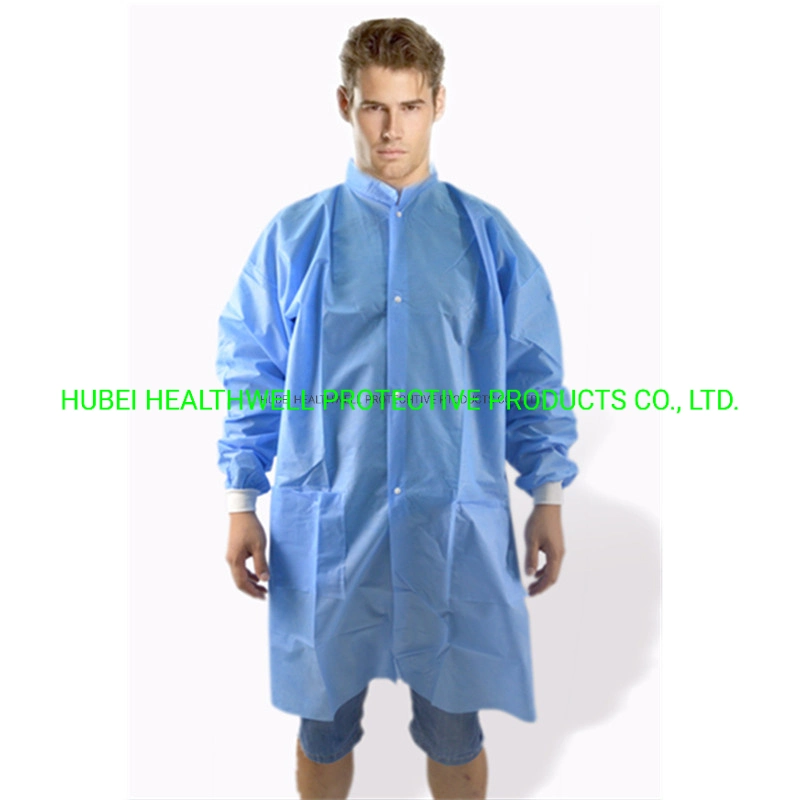 Disposable Non Woven Long Sleeve Protective Lab Coat with Collar